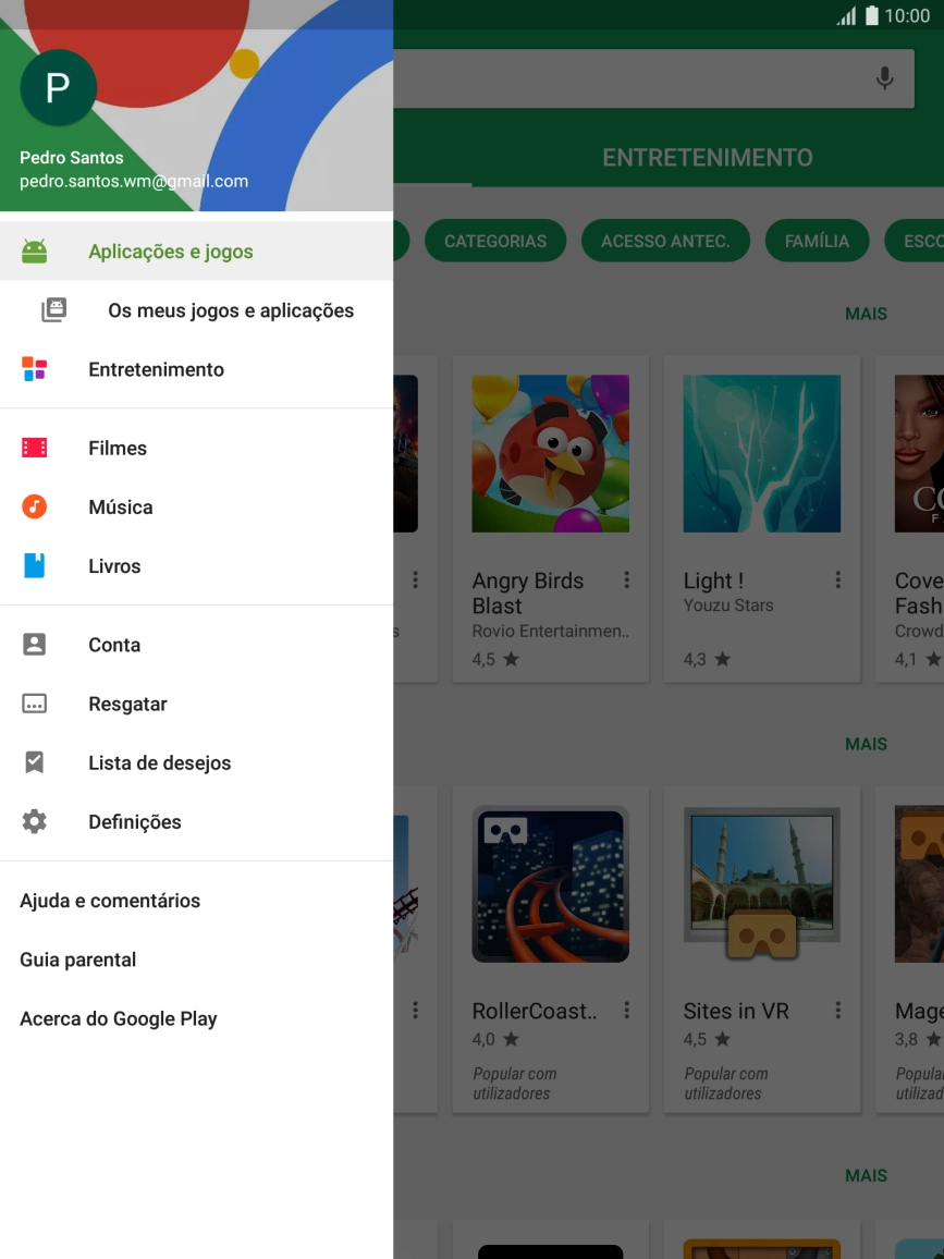 Prima Os meus jogos e aplicações.