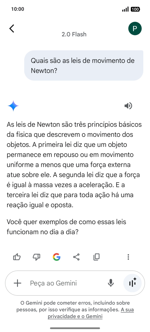 A transcrição da conversa com a Gemini Live é agora mostrada no ecrã.