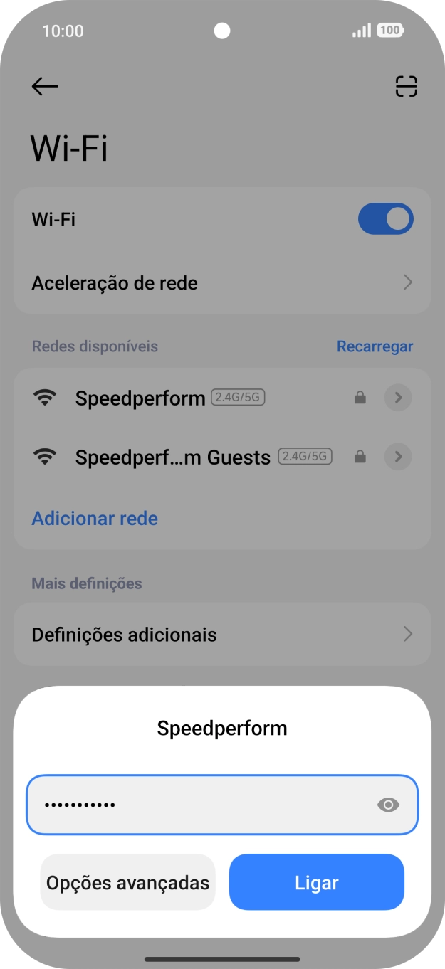 Introduza a password da rede Wi-Fi e prima Ligar.