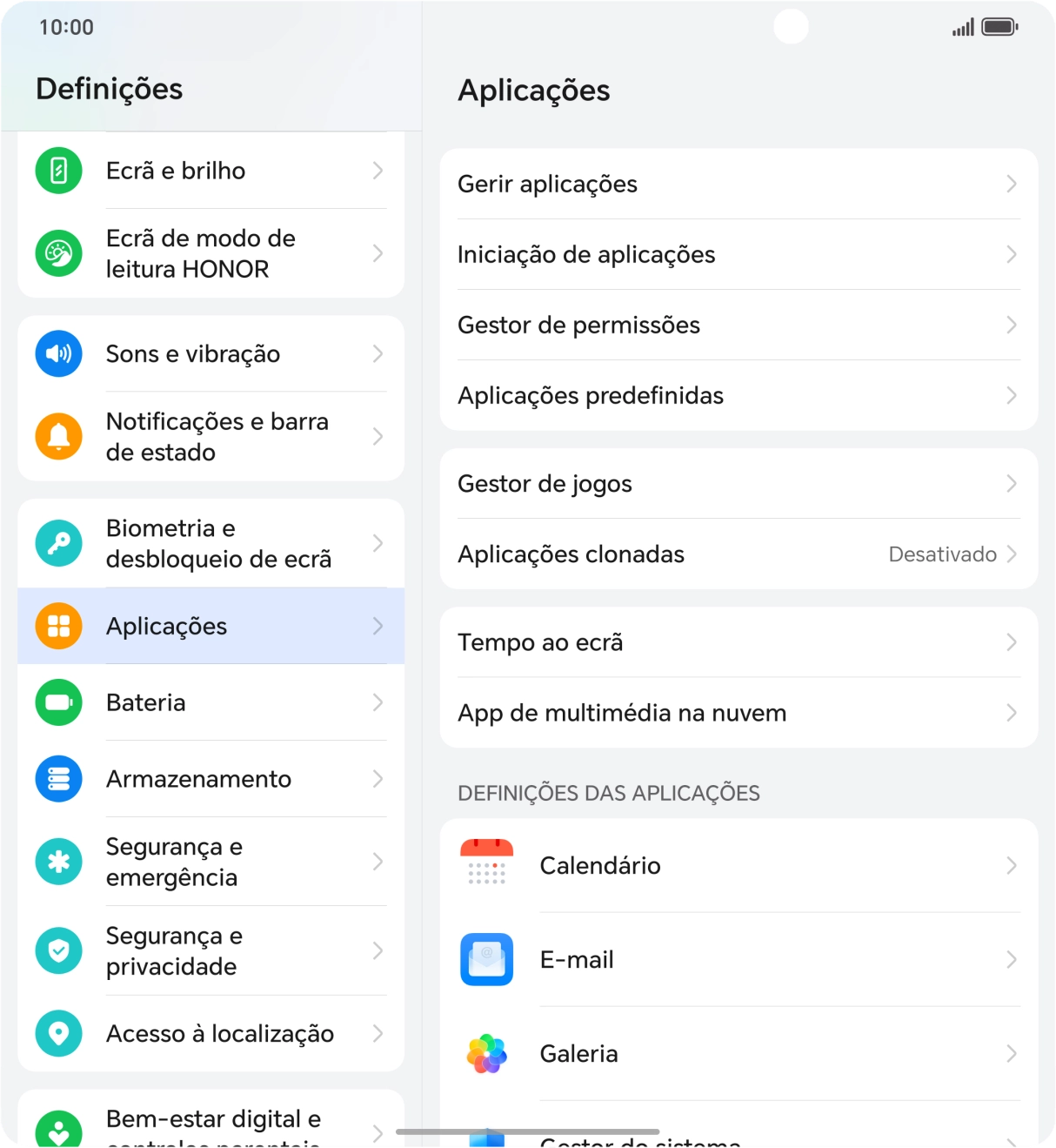 Prima Gerir aplicações.