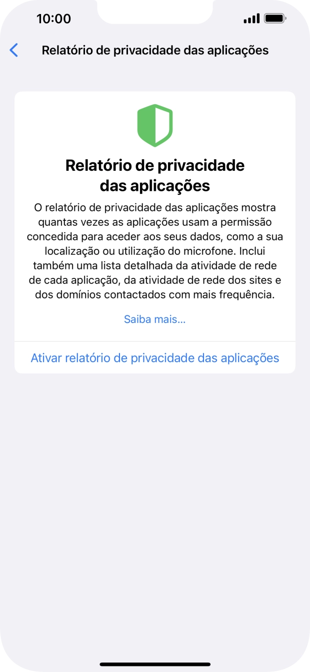 Prima Ativar relatório de privacidade das aplicações para ativar a função.