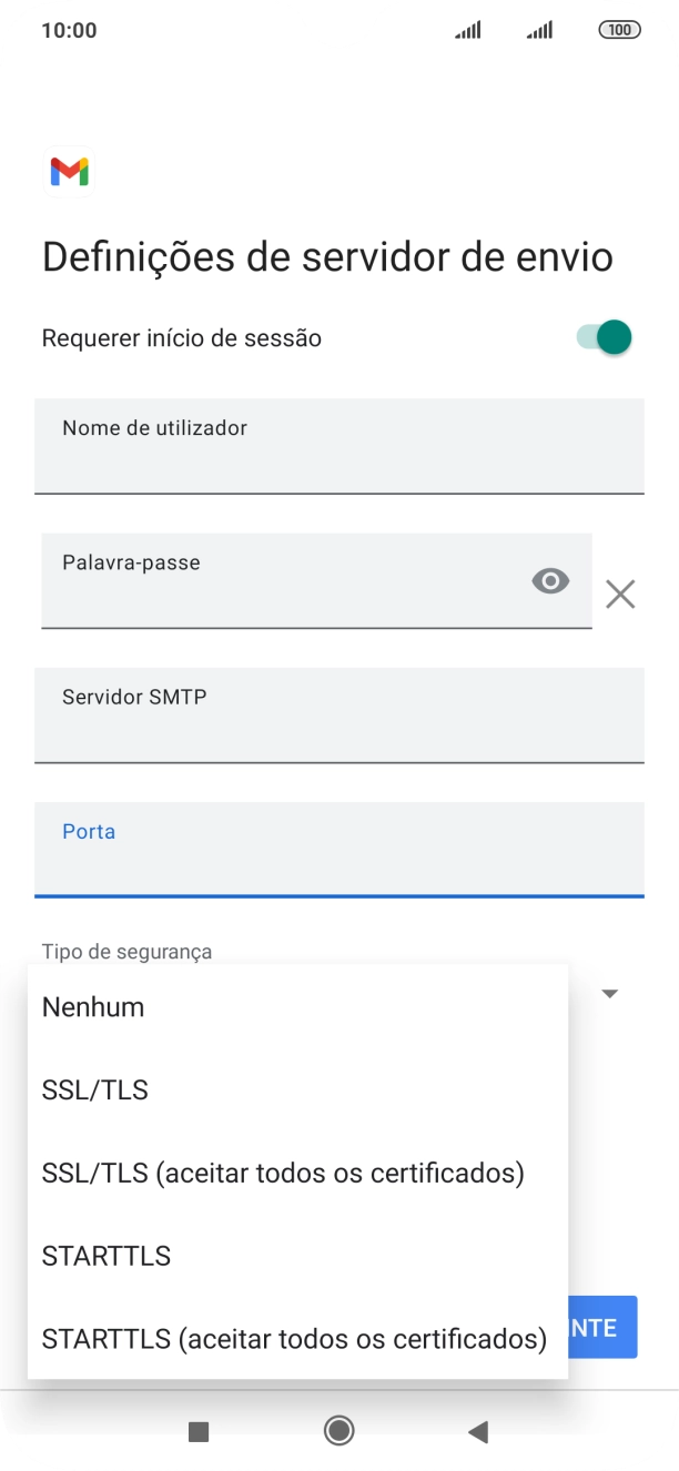 Prima STARTTLS para ativar a função.