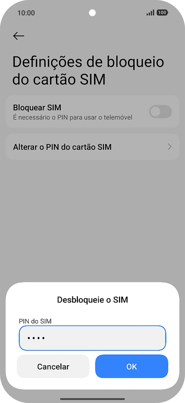 Introduza o seu código PIN e prima OK.