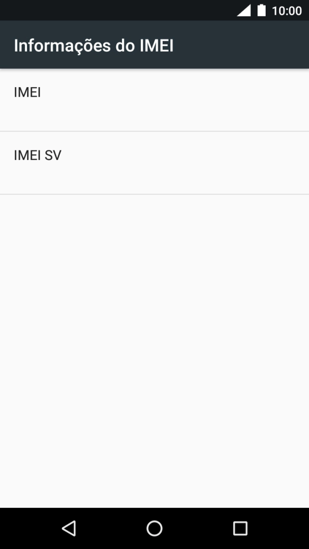 O código IMEI é mostrado no ecrã.