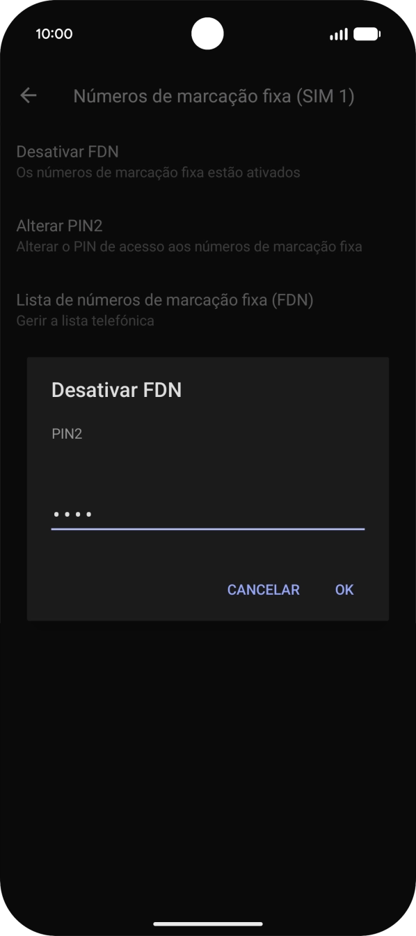Introduza o código PIN2 e prima OK.