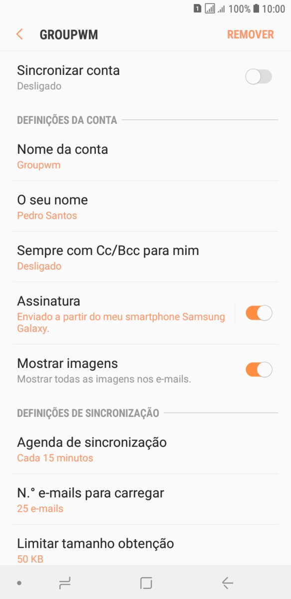 Prima Nome da conta.