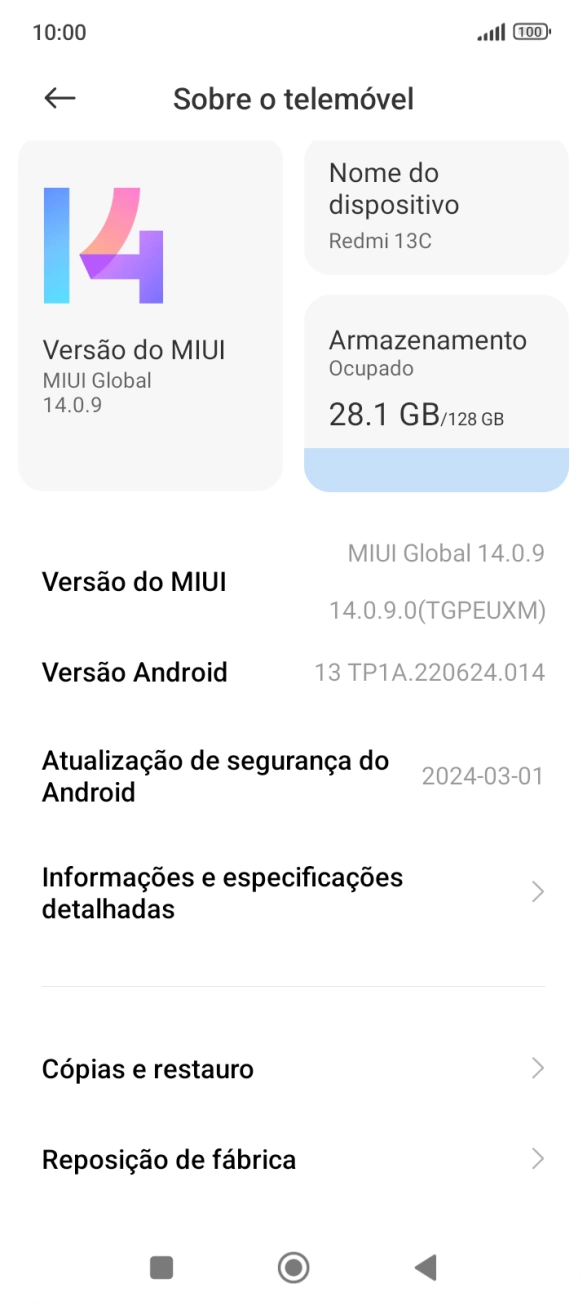 Prima Versão do MIUI. Se existir uma nova versão de software disponível, será agora indicado no ecrã. Siga as indicações no ecrã para atualizar o software do telefone.