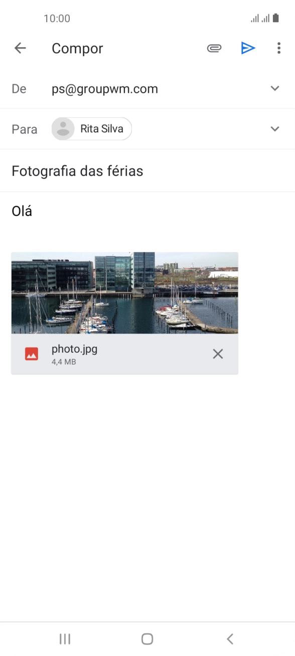 Prima o ícone para enviar quando terminar de escrever o seu e-mail.