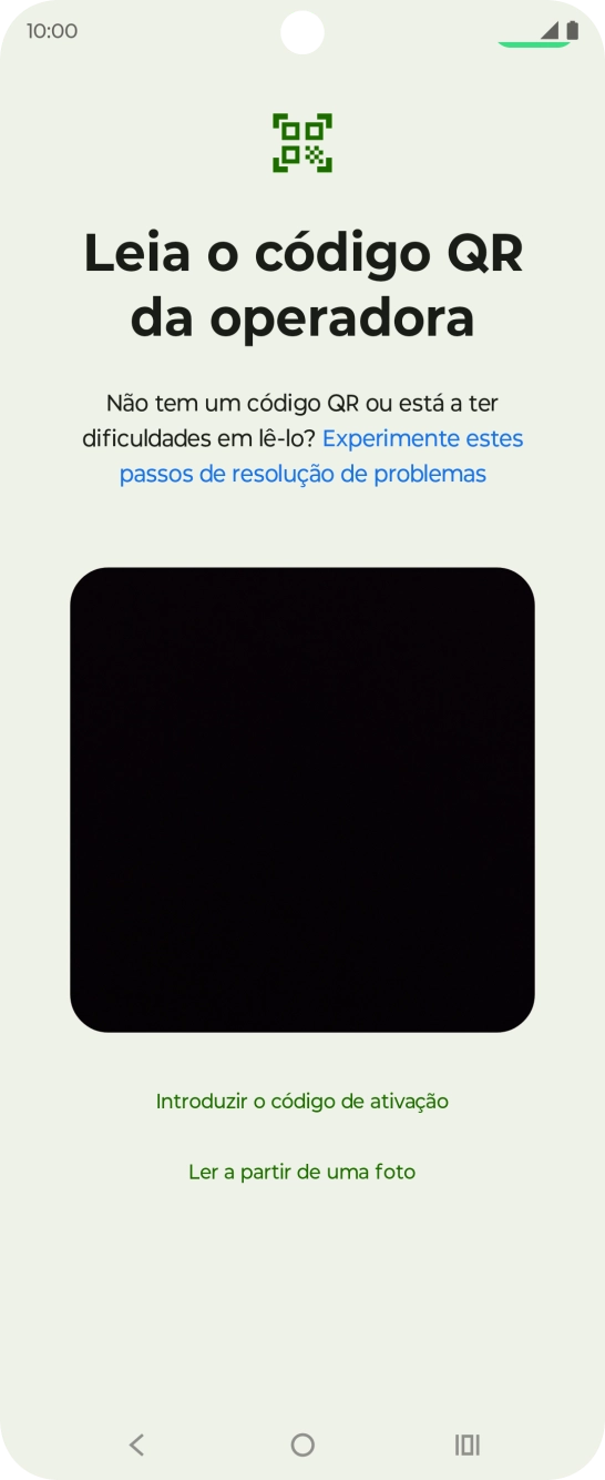 Para scanear o código QR enviado, enquadre-o na moldura da câmara do telefone.