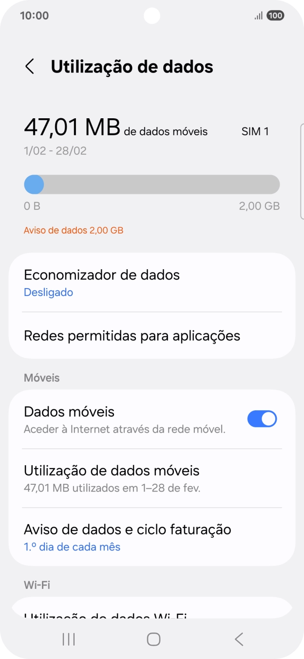 O consumo total de dados é agora mostrado no ecrã.