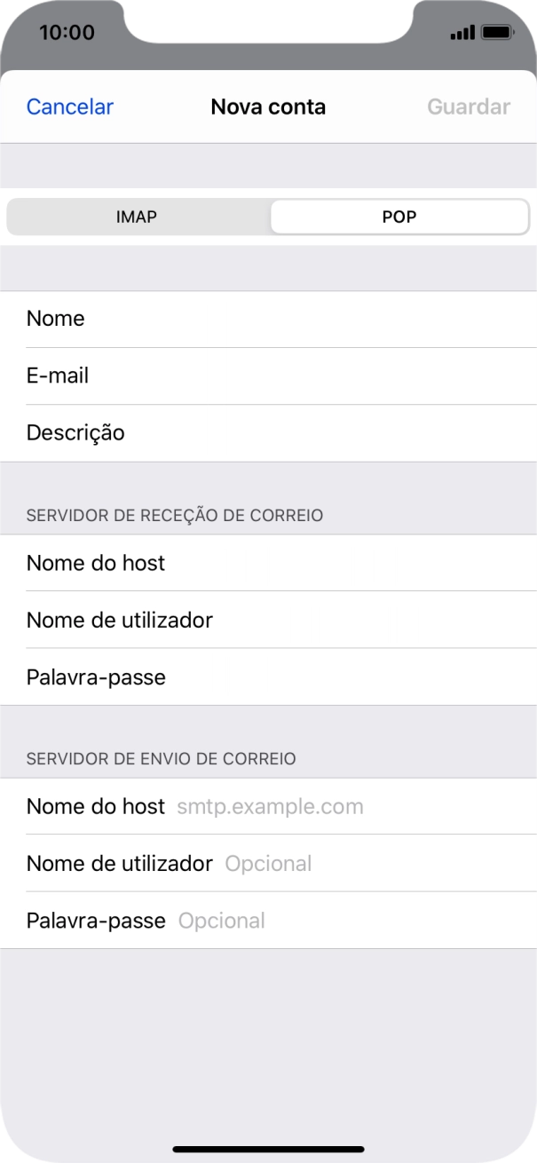 Prima Nome do host e introduza o nome do servidor de envio do fornecedor de e-mail.