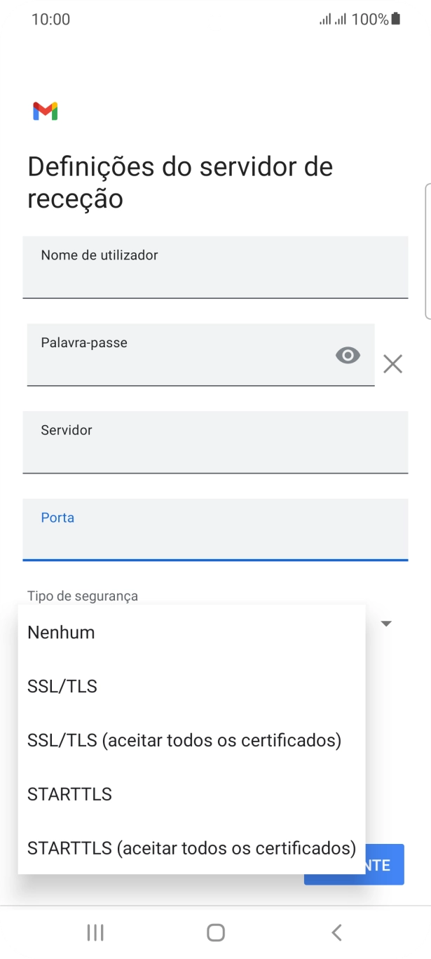 Prima SSL/TLS para ativar a função.