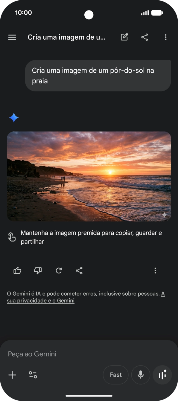 Também é possível solicitar à Gemini que gere uma imagem baseada na sua descrição.