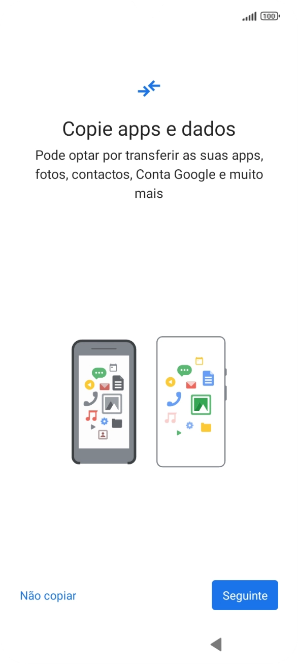 É possível transferir conteúdo de outro telefone quando o telefone for ativado antes da primeira utilização e quando o telefone tiver sido reiniciado. Quando esta imagem for mostrada no ecrã, o telefone está pronto para transferir conteúdo de outro telefone.