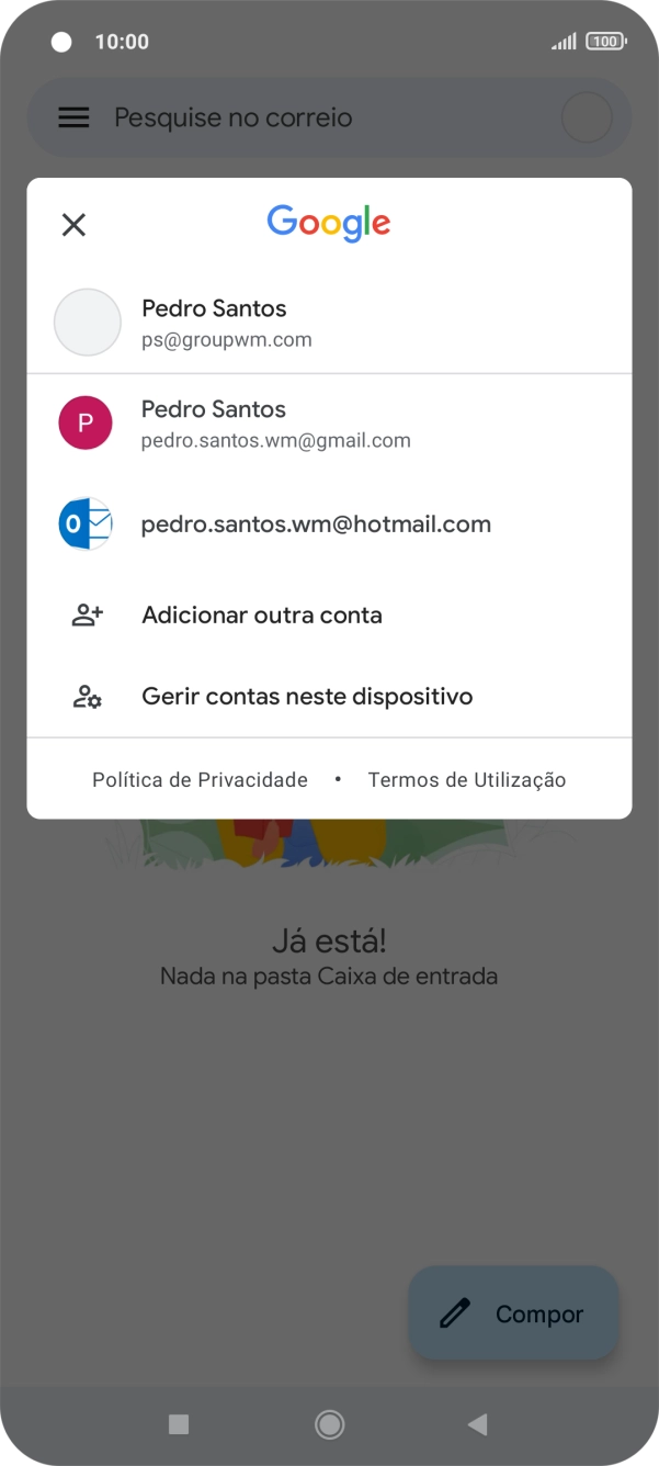 Prima a conta de e-mail pretendida.