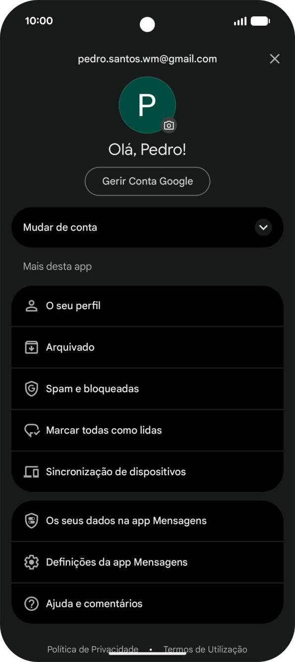 Prima Definições da app Mensagens.