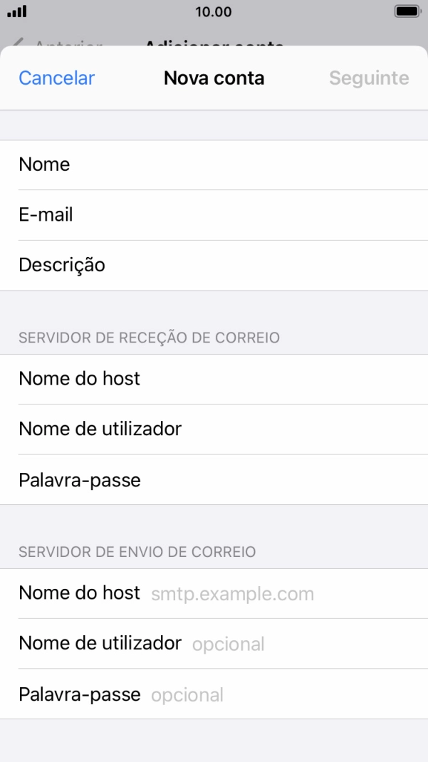 Prima Nome do host e introduza o nome do servidor de envio do fornecedor de e-mail.