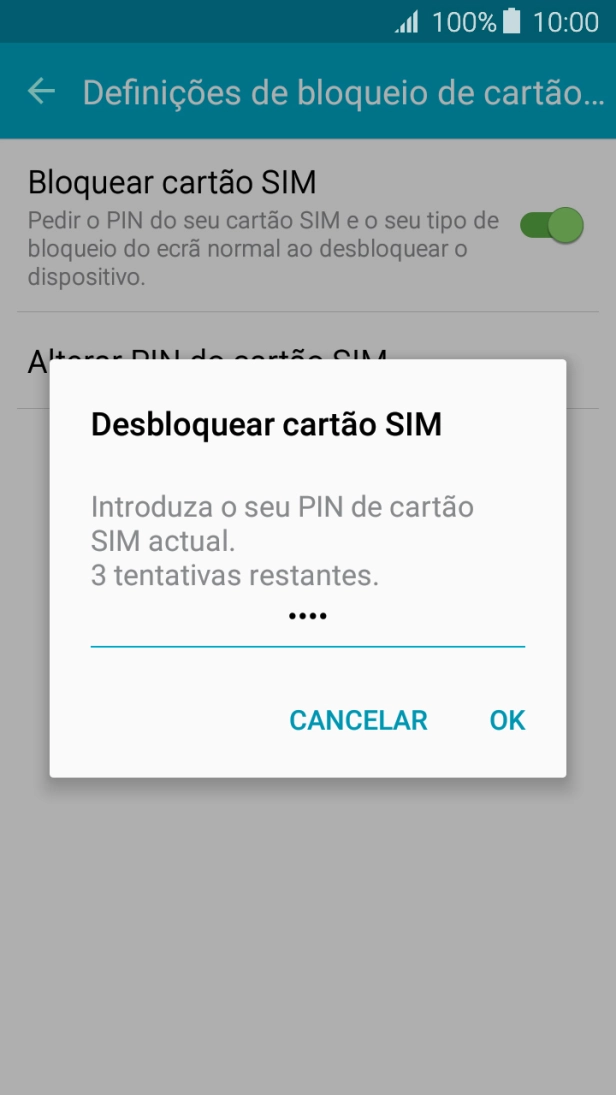 Introduza o seu código PIN e prima OK.