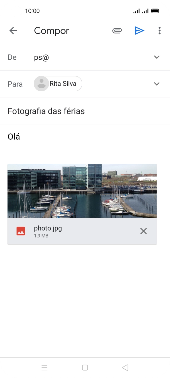 Prima o ícone para enviar quando terminar de escrever o seu e-mail.