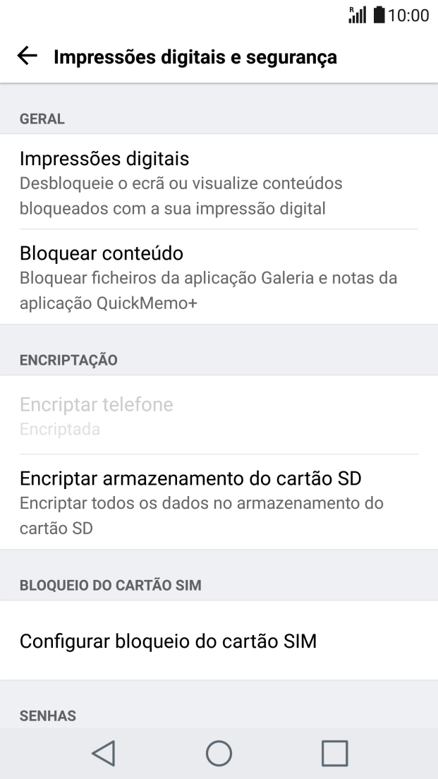 Prima Configurar bloqueio do cartão SIM.