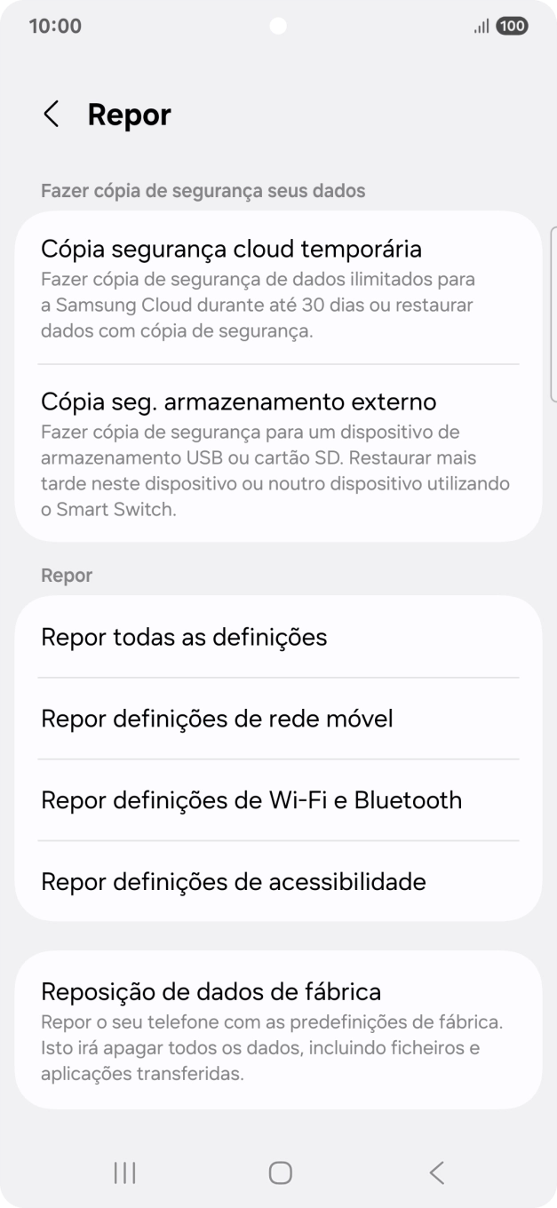 Prima Repor definições de rede móvel.