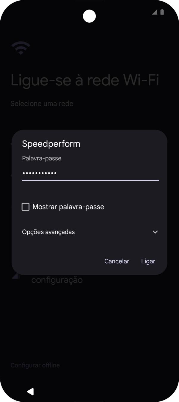 Introduza a password da rede Wi-Fi e prima Ligar.