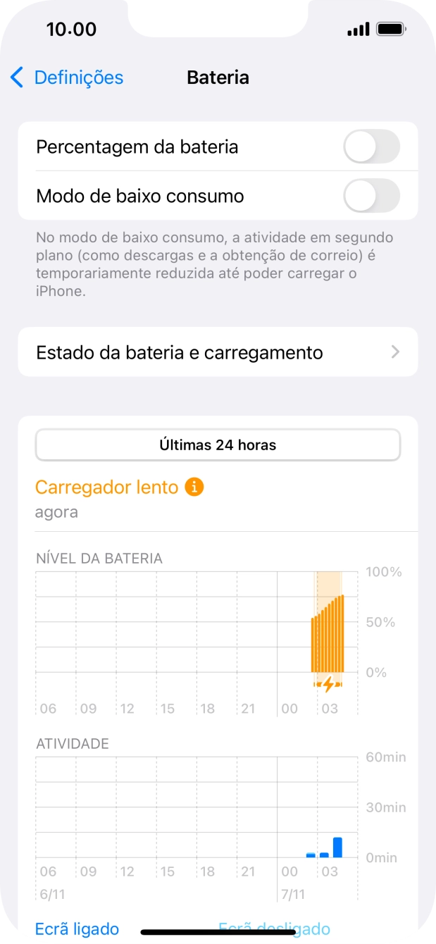 Prima Estado da bateria e carregamento.