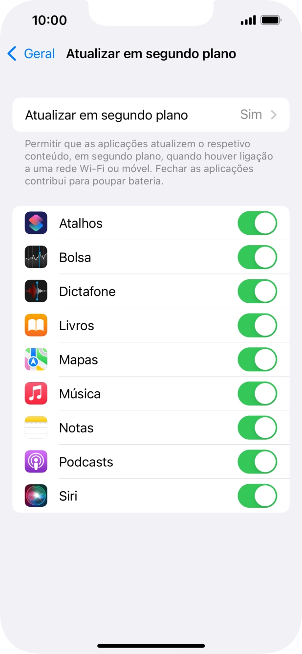 Prima Atualizar em segundo plano.
