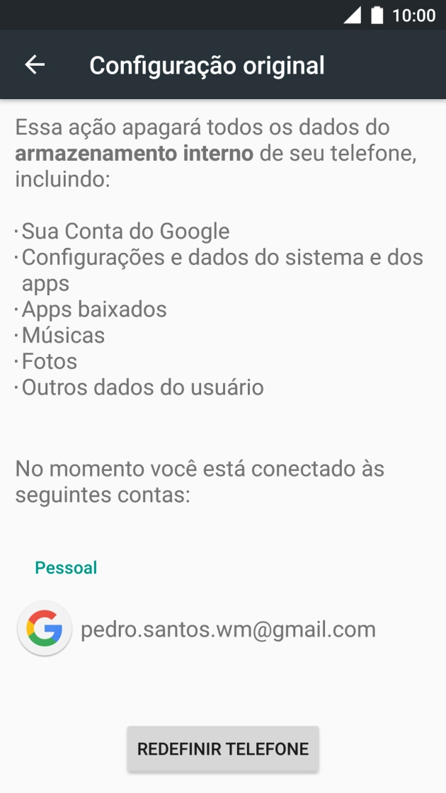Prima REDEFINIR TELEFONE.