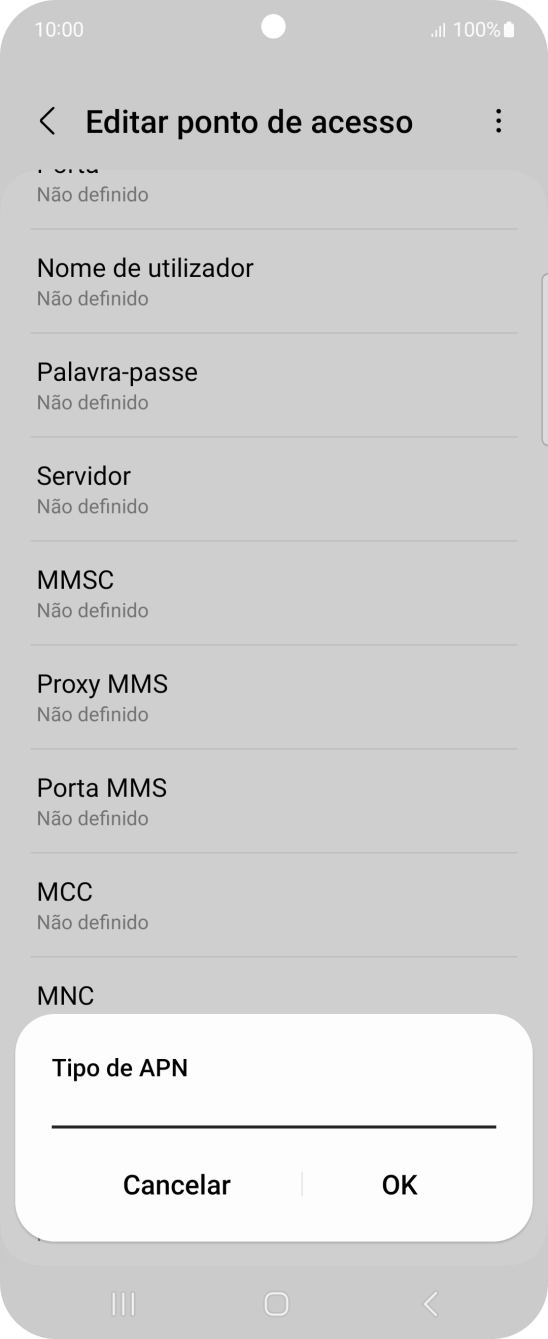 Introduza default e prima OK.