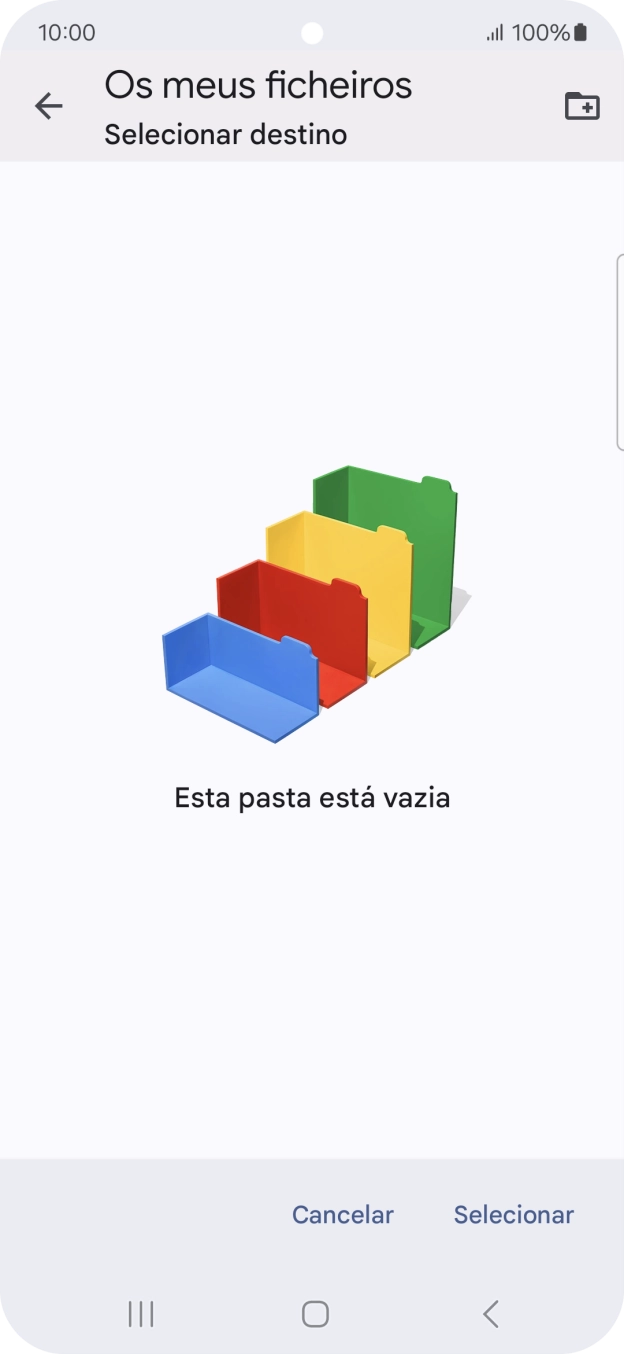 Se quiser criar uma nova pasta, prima o ícone de nova pasta e siga as indicações no ecrã para criar uma nova pasta.