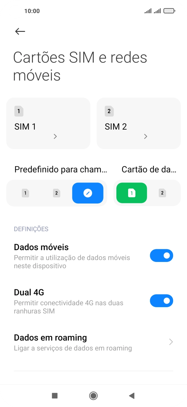 Prima o cartão SIM pretendido.