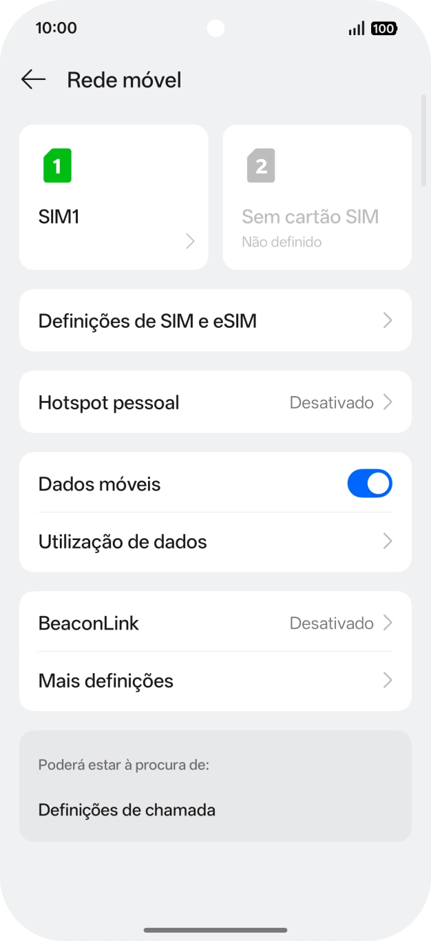 Prima o nome do cartão SIM.