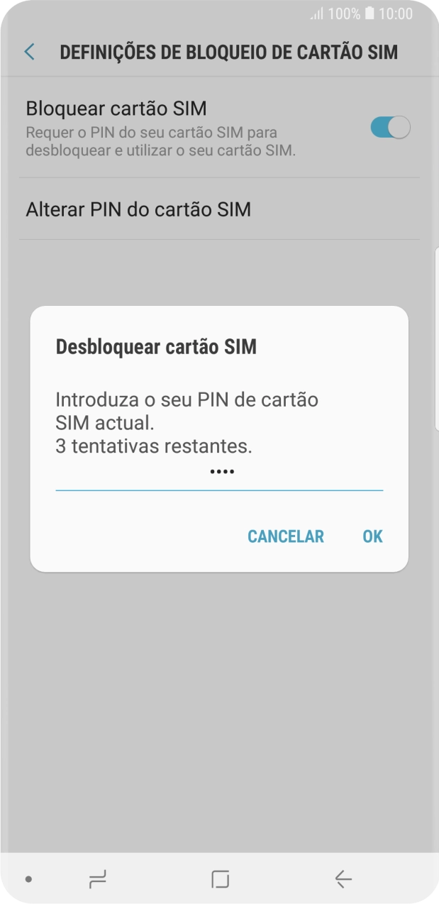 Introduza o seu código PIN e prima OK.