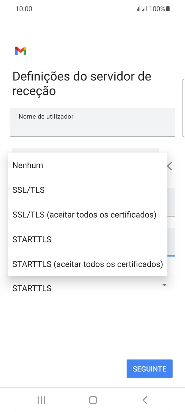 Prima SSL/TLS para ativar a função.