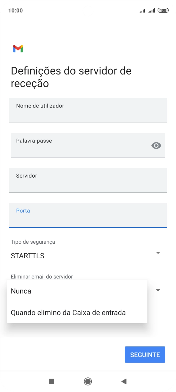 Prima Nunca para manter os e-mails no servidor quando estes são apagados no telefone.