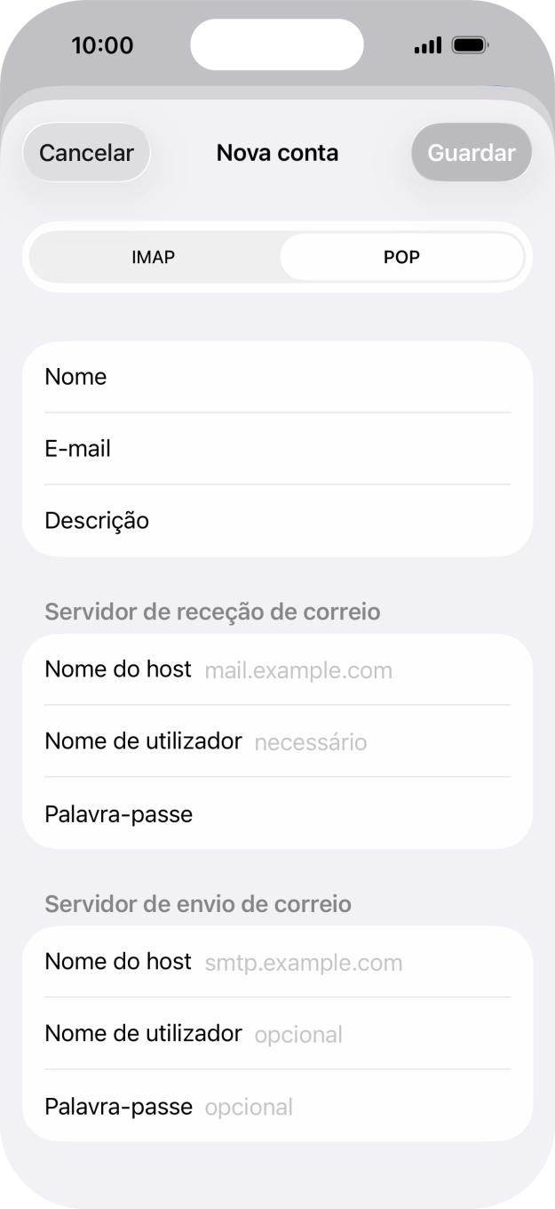 Prima Nome do host e insira pop.vodafone.pt.