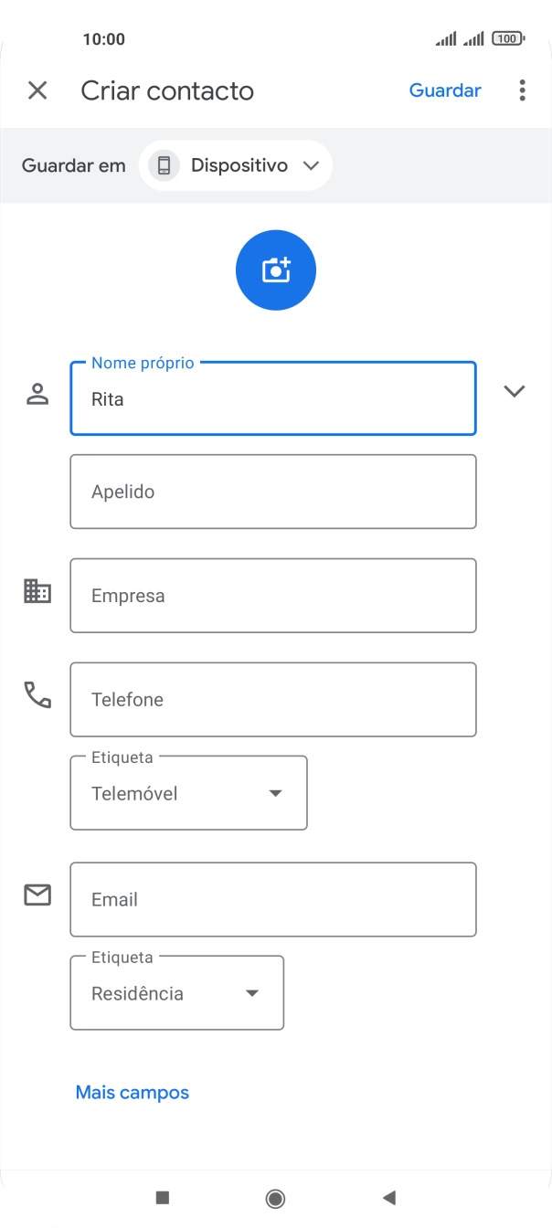 Prima Apelido e introduza o apelido.