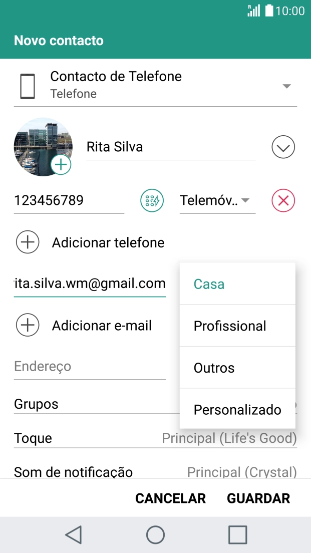 Prima o tipo de e-mail pretendido.
