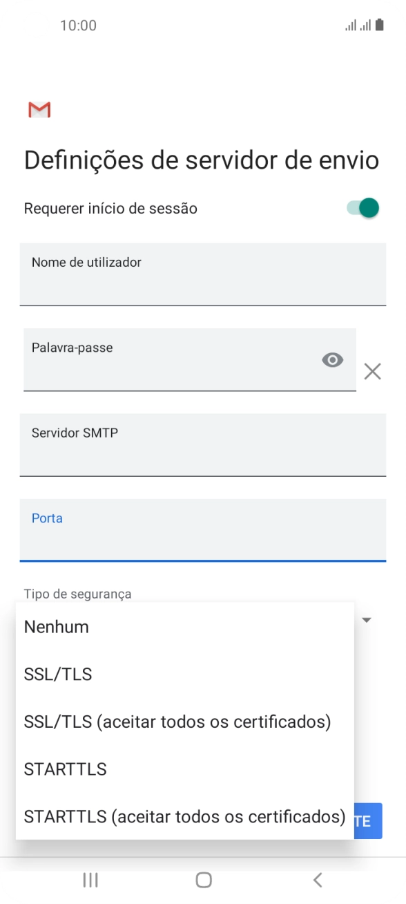 Prima STARTTLS para ativar a função.