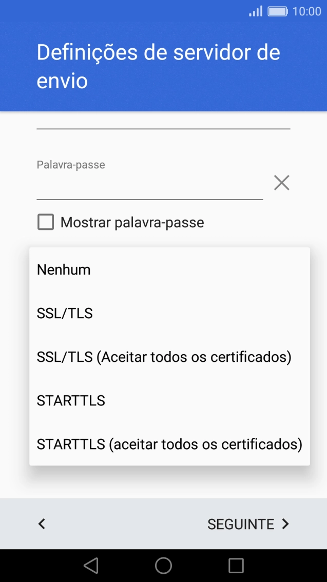 Prima STARTTLS para ativar a função.