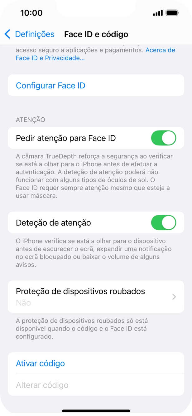 Prima Ativar código e introduza um código de bloqueio do telefone à escolha duas vezes de seguida.