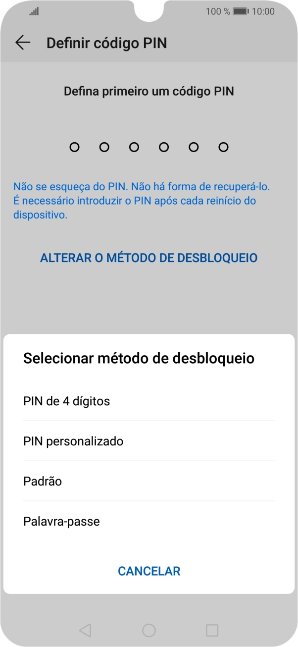 Prima o código de bloqueio do telefone pretendido e siga as indicações no ecrã para estabelecer um código de bloqueio adicional.