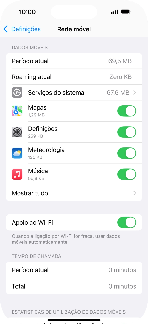 Prima o indicador junto das aplicações pretendidas para ativar ou desativar a função.
