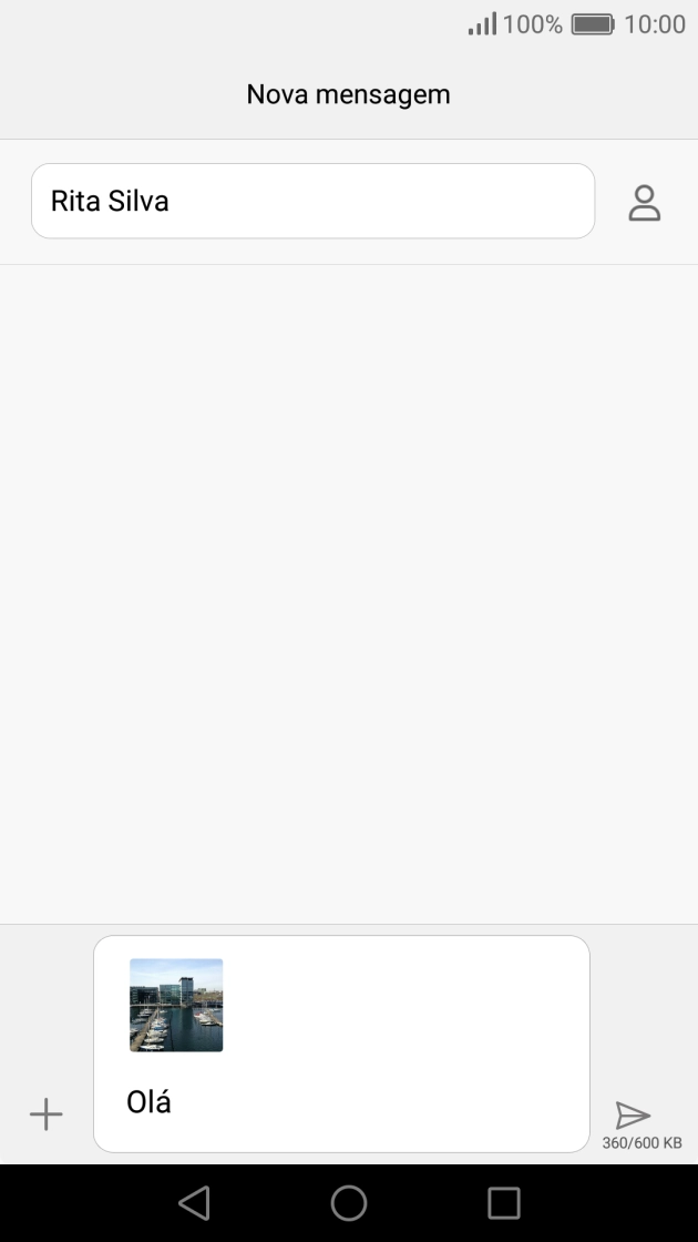 Prima o ícone para enviar quando terminar de escrever a sua mensagem multimédia.