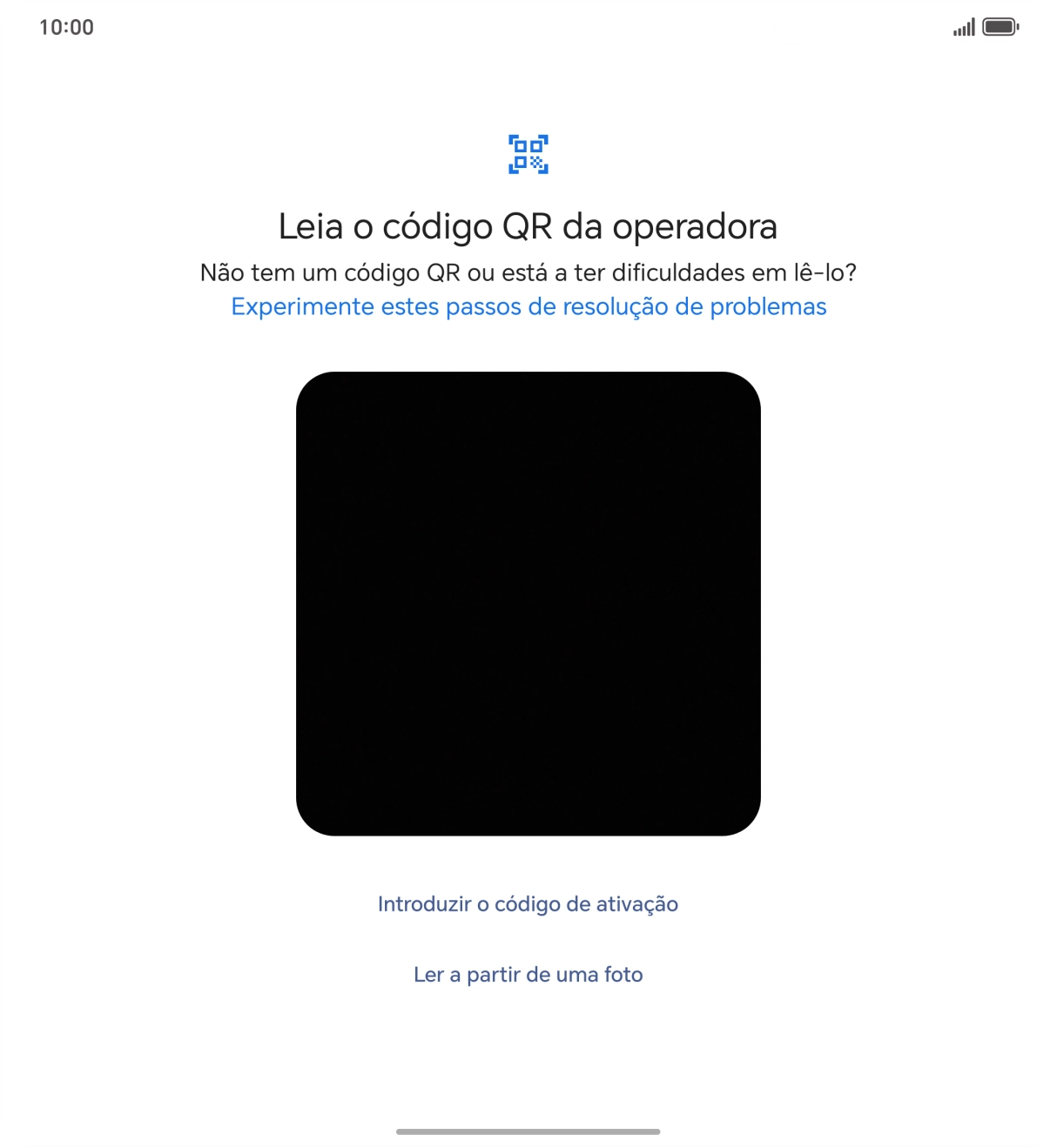 Para scanear o código QR enviado, enquadre-o na moldura da câmara do telefone.