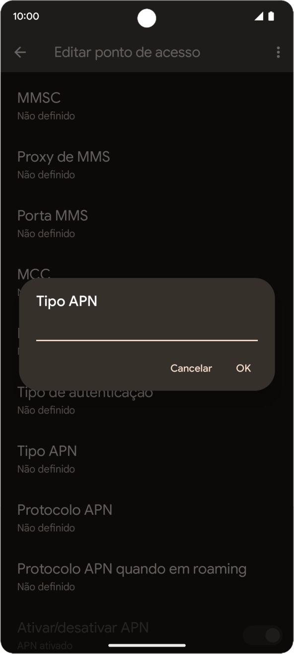 Introduza default e prima OK.