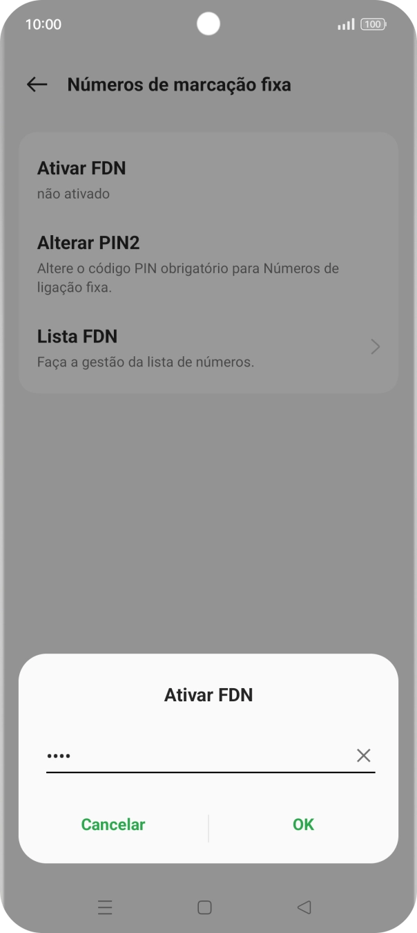 Introduza o código PIN2 e prima OK.