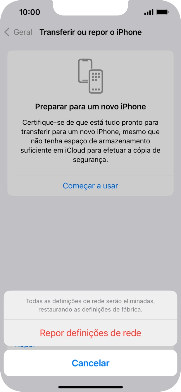 Prima Repor definições de rede.