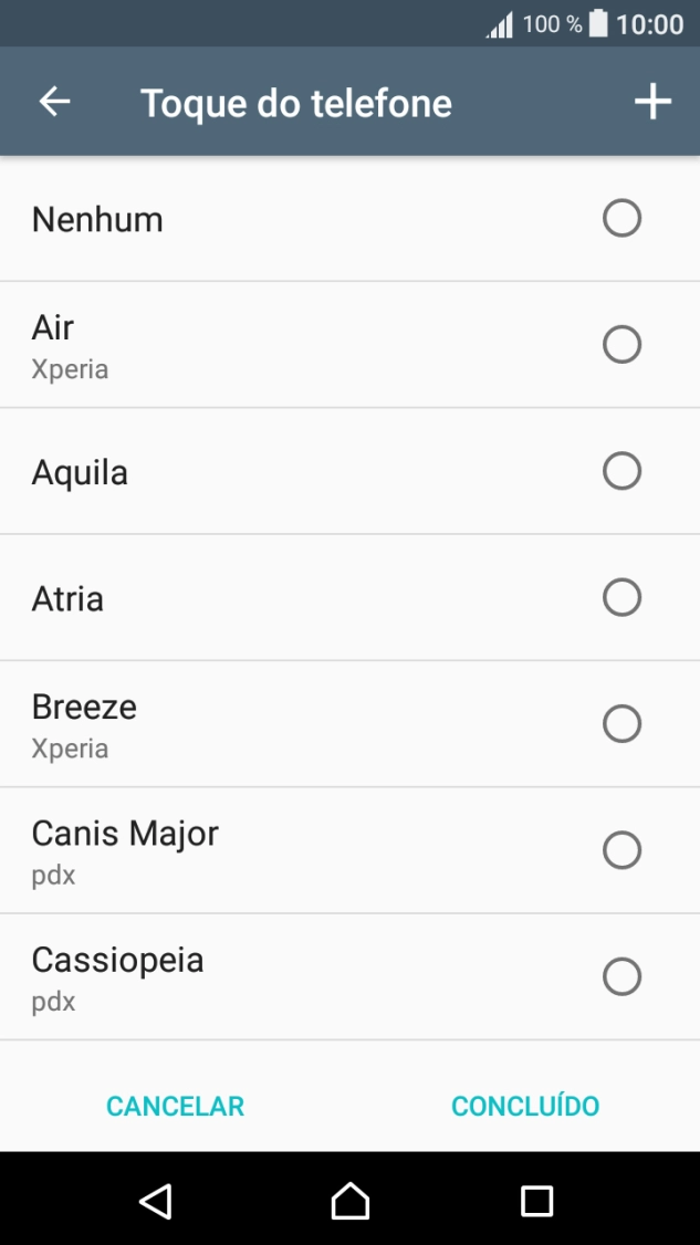 Prima o ícone para adicionar um tom de toque e vá até ao tom de toque pretendido.